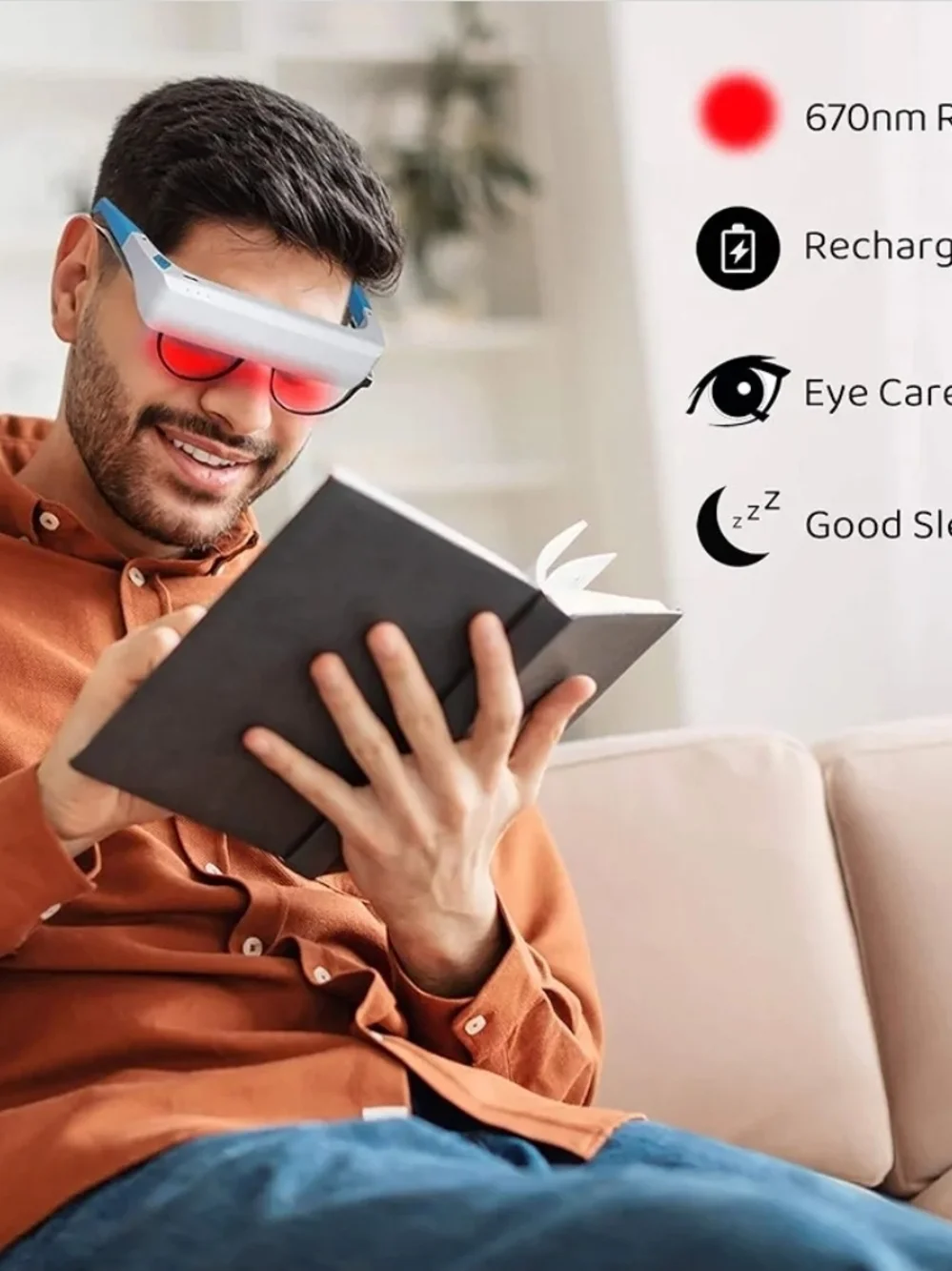 LED Red Light Therapy Eye Glasses in Blue and White